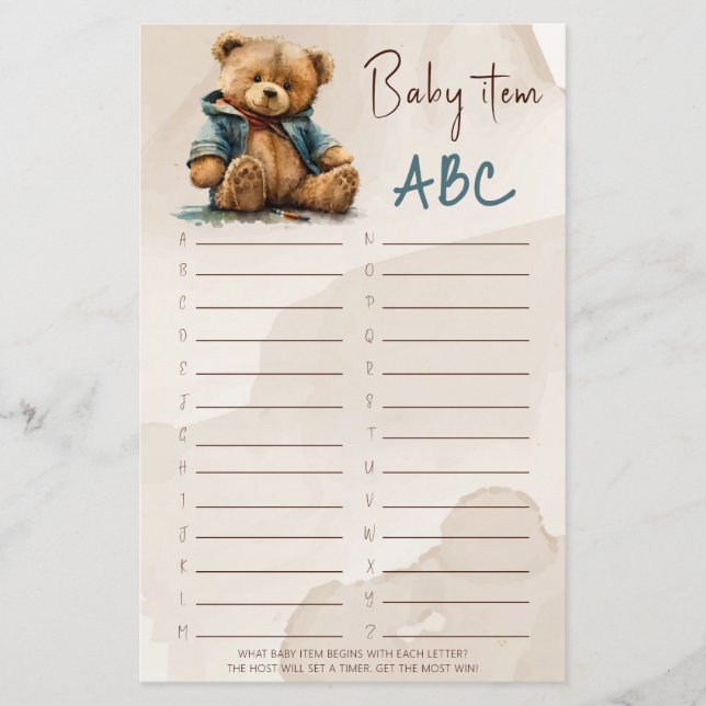 Papier Baby shower d'ours en peluche à l'aquarelle brun d (Devant)