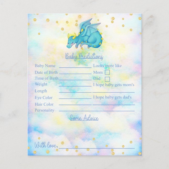 Papier Baby shower Dragon Bleu Prédictions Et Conseils (Devant)