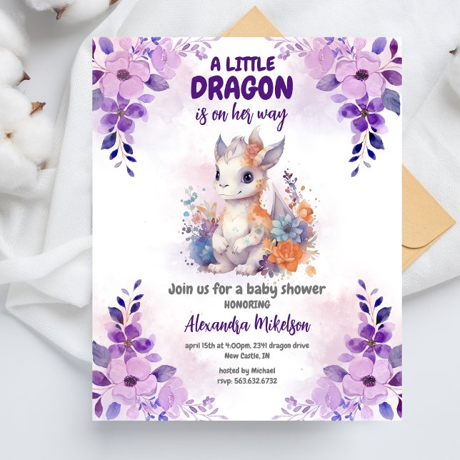 Papier Baby shower Dragon d'aquarelle violet budget (Créateur téléchargé)