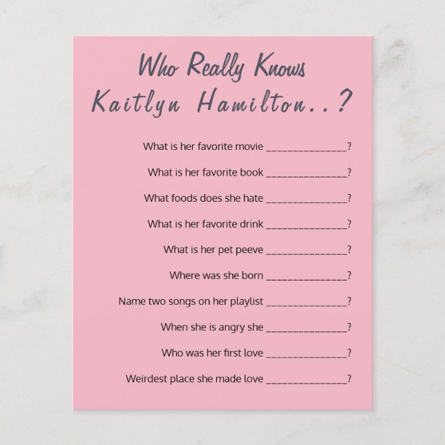 Papier Baby shower drôle 🎉 jeu 😂 questions (Devant)
