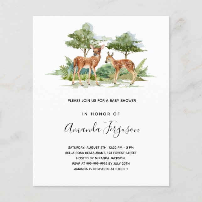 Papier Baby shower du budget forestier des cerfs (Devant)