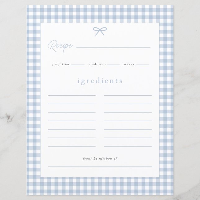 Papier Baby shower Dusty Blue En vichy Recette (Devant)