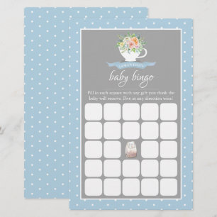 Papier Baby Shower élégant avec tasses à thé et fleurs -