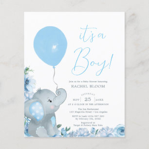 Papier Baby shower Elégant Blue Elephant Budget