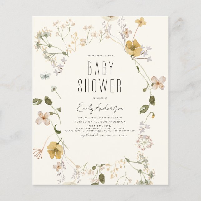 Papier Baby Shower Élégant Moderne Bohème Fleur Sauvage P (Devant)