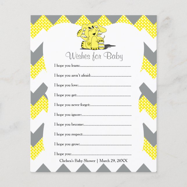 Papier Baby shower Eléphant Chevron Jaune - Voeux (Devant)