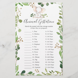 Papier Baby shower éléphant jeu de manifestation animale