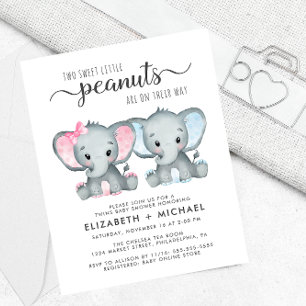Papier Baby shower Elephant Twin Boy Girl Couples Invitat