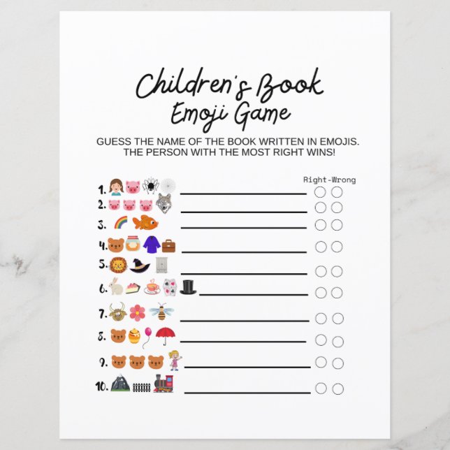 Papier Baby shower Emoji Jeu avec réponses (Devant)