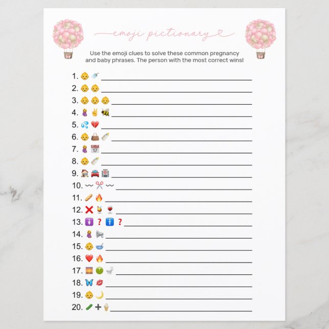 Papier Baby shower Emoji Pink Hot Air Balloy (Devant)
