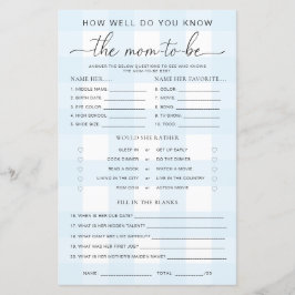 Papier Baby shower En vichy Bleu Connaissez le jeu Maman-