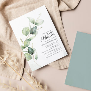 Papier Baby shower Eucalyptus vert Invitation