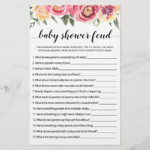 Papier Baby shower Feud jeu avec réponses
