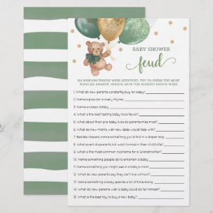 Papier Baby shower Feud Jeu Avec Réponses Teddy Bear