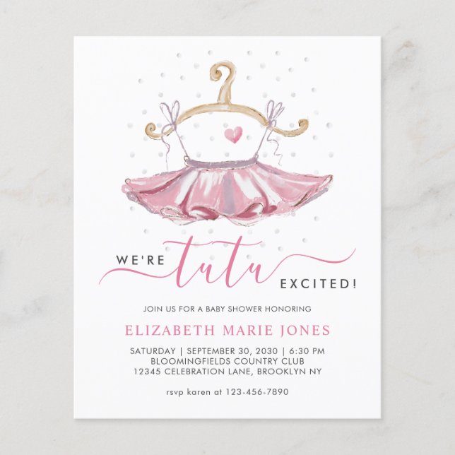 Papier Baby shower Fille de Ballet Rose Tutu Ballerina mo (Devant)