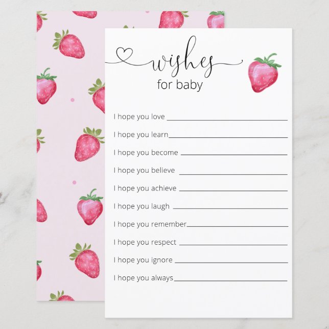 Papier Baby shower Fille Fraise Souhaits Pour Bébé (Devant / Derrière)