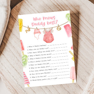 Papier Baby Shower Fille Popsicle Qui Connaît le Papa Jeu