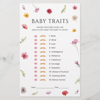 Papier Baby shower fleur sauvage Baby Traits Jeu