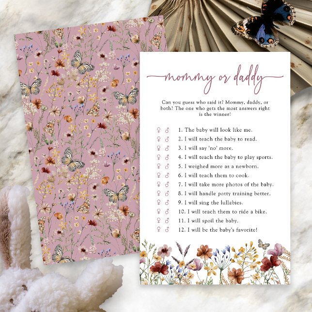 Papier Baby shower Fleur sauvage Boho rose (Dusty Pink Boho Wildflower Baby Shower Game with Butterfly by Painted Paperie
)