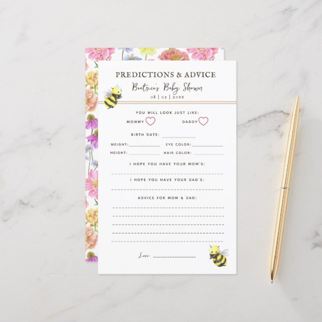 Papier Baby shower fleur sauvage Conseils et prédictions  (Devant/Arrière en situation)