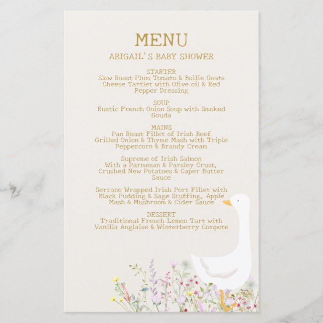 Papier Baby shower Fleur sauvage de canard d'oie d'aquare (Devant)