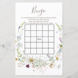 Papier Baby shower fleur sauvage Jeu de Bingo