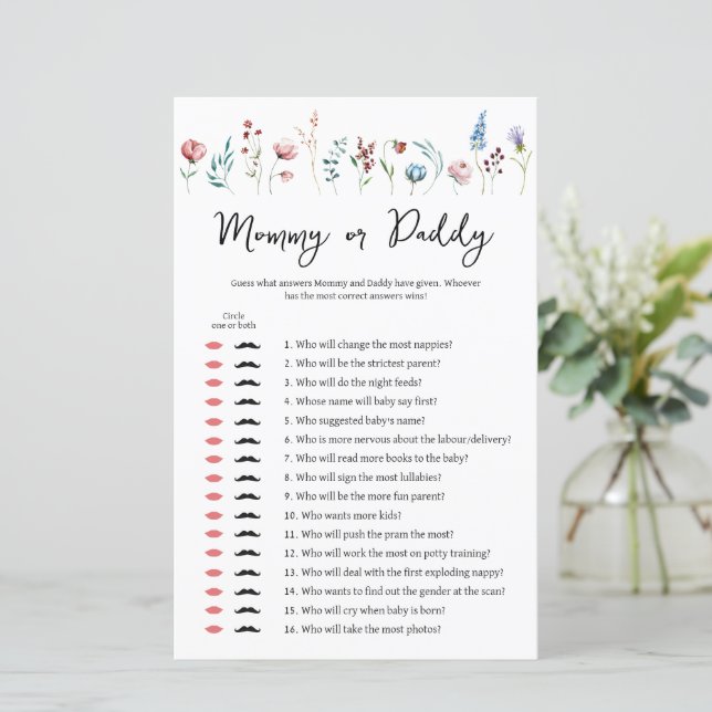 Papier Baby shower fleur sauvage maman ou papa jeu (Debout devant)
