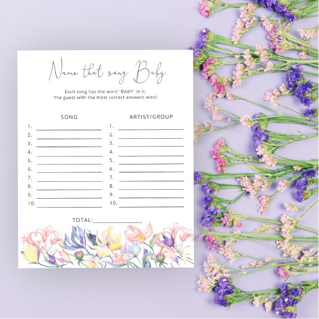 Papier baby shower fleur sauvage Nom cette chanson jeu bé (Créateur téléchargé)
