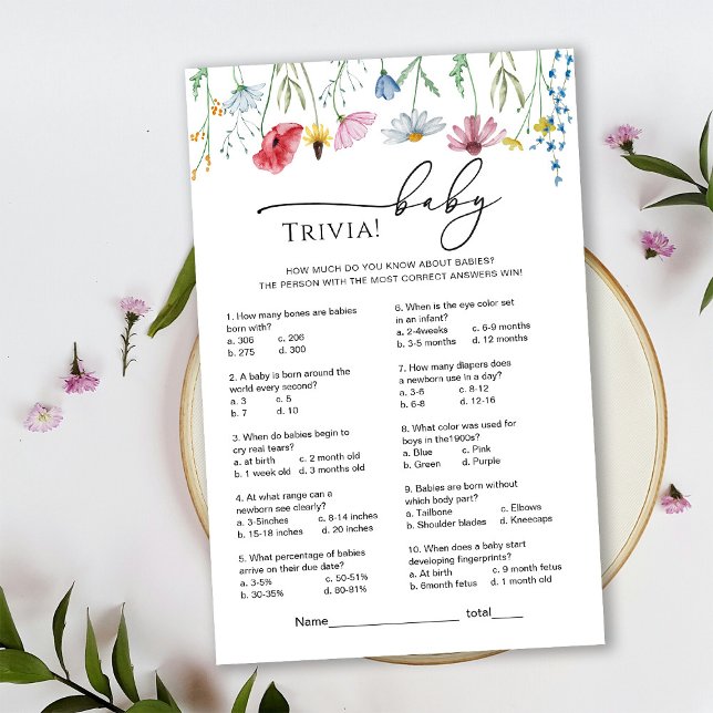 Papier Baby shower fleur sauvage Trivia Jeu (Créateur téléchargé)