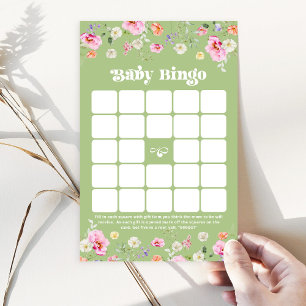 Papier Baby shower fleur sauvage vert Sage Jeu de Bingo