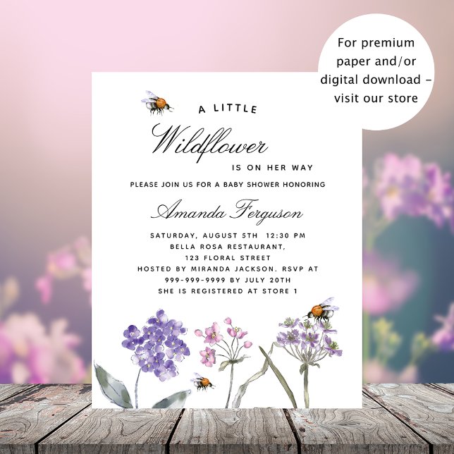 Papier Baby shower fleur sauvage violet invitation budget (Créateur téléchargé)
