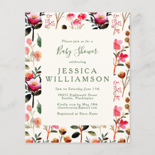 Papier Baby-Shower Fleurs Aquarelle Rose Vert Pas Cher