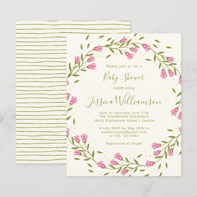Papier Baby Shower Fleurs de jardin rose rustique à petit (Devant / Derrière)