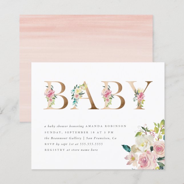 Papier Baby Shower Floral Aquarelle Doré sur Budget Limit (Devant / Derrière)