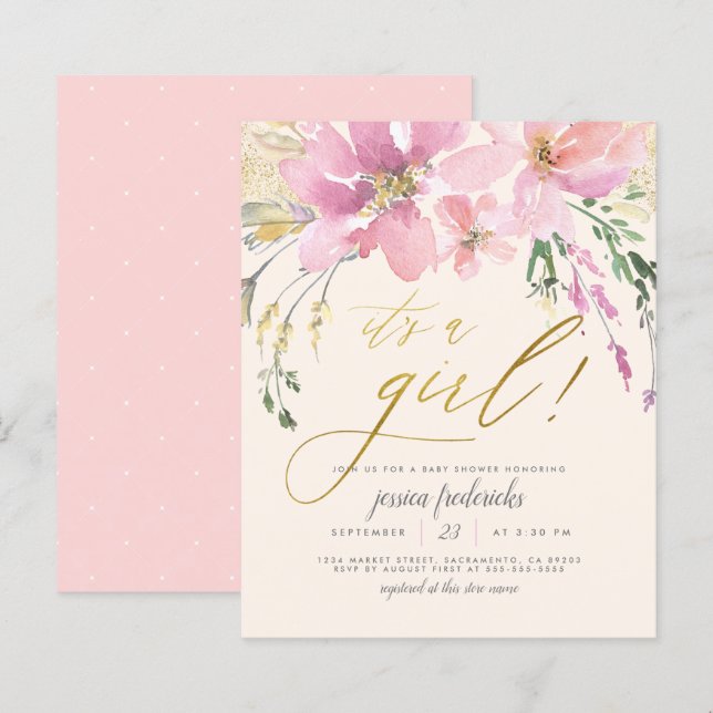 Papier Baby shower floral de crème Budget Blush & Gold Gi (Devant / Derrière)