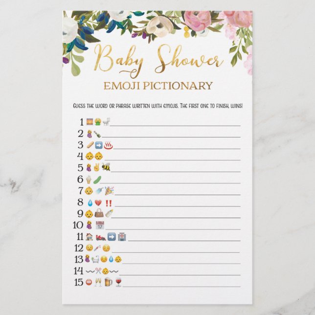 Papier Baby shower Floral Jeu Emoji (Devant)