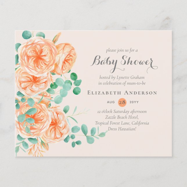 Papier Baby shower Floral Mint BUDGET Invitations (Devant)