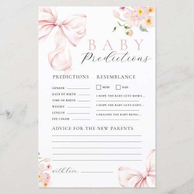 Papier Baby shower Floral rose Bow - Prédiction Jeu de co (Devant)