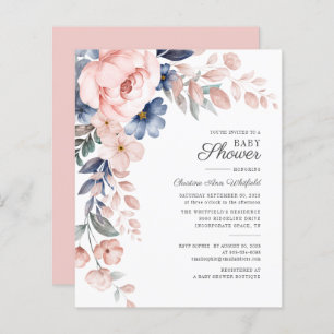 Papier Baby shower floral rose budget Invitation Script