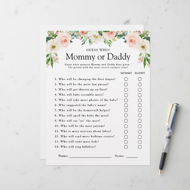 Papier Baby shower Floral Rose Devine Qui (Devant/Arrière en situation)