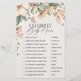 Papier baby shower floral rousse célébrité bébé jeu de no