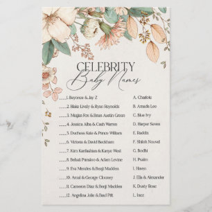 Papier baby shower floral rousse célébrité bébé jeu de no