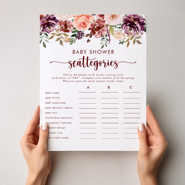 Papier Baby shower Floral Rustique Scattegories Jeu (Créateur téléchargé)
