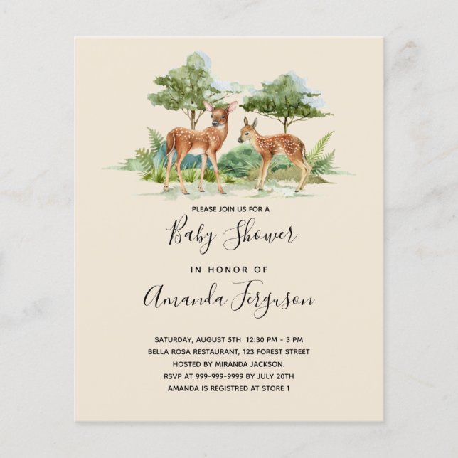 Papier Baby shower forêt de cerfs invitation (Devant)
