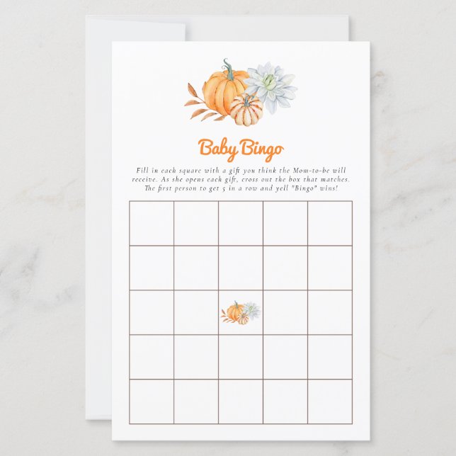 Papier Baby shower Game Bingo Little Pumkin Chute Cute (Devant)