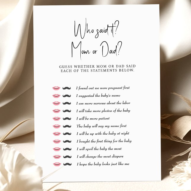 Papier Baby shower Game Qui L'A Dit ? Maman ou papa ? (Créateur téléchargé)