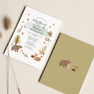 Papier Baby shower Garçon moderne Invitation animal bois