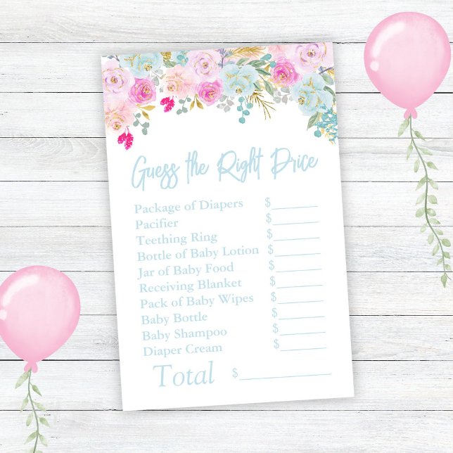 Papier Baby shower garçon rose Floral Devinez le bon prix (Créateur téléchargé)