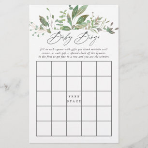 Papier Baby shower géométrique verdoyant Bingo bébé