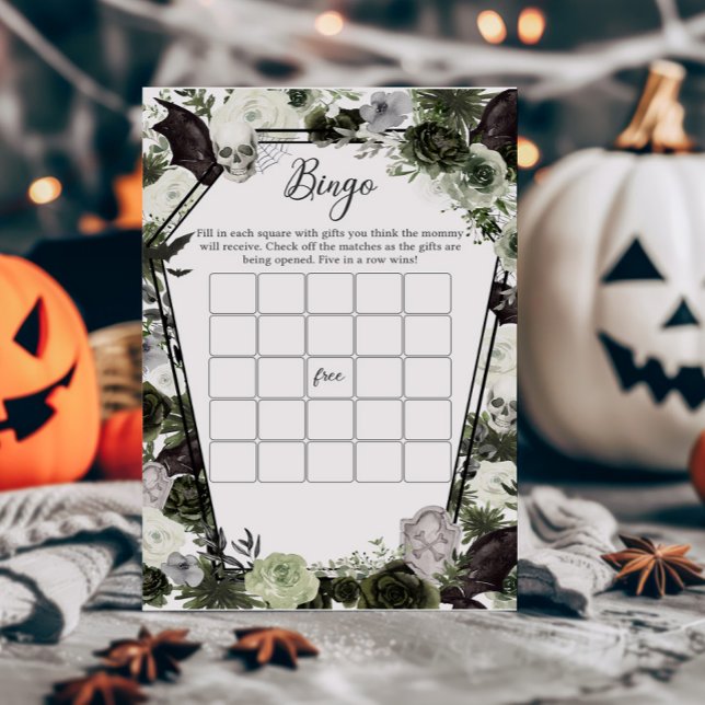 Papier Baby shower gothique floral Jeu de Bingo (Floral Gothic Coffin Baby Shower Bingo Game)